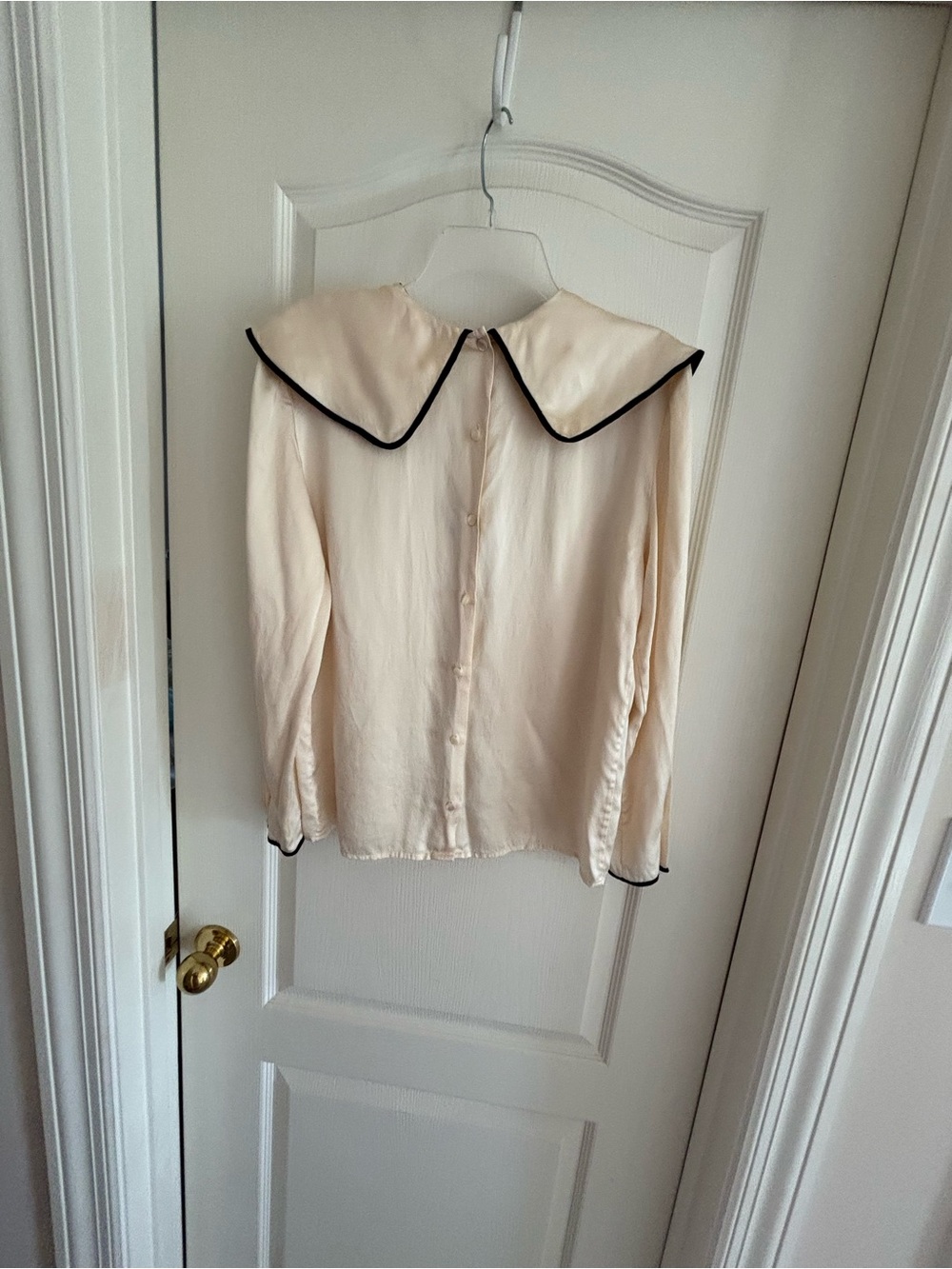 Cullinane sz 8 Vintage 80’s 90’s ivory silk blouse sailor collar pleat bow - Picture 3 of 13